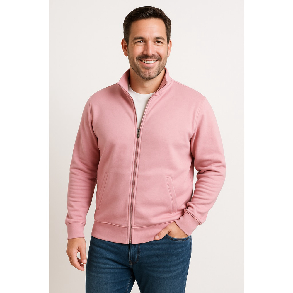 Men’s Amazon Essentials Mock Neck Fleece Zip-Up Sweatshirt – Pink – Size S – NWT